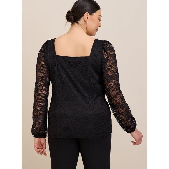 NWT Torrid 5X Deep Black Lace Knit Square Neck Sheer Long Sleeve Top Size 28 - Picture 3 of 8